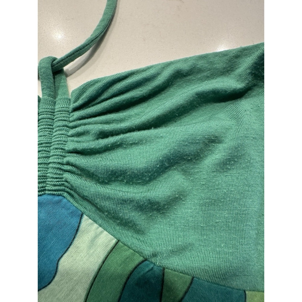 VTG Y2K Halter Dress Green Blue Butterfly Kaleidoscope Festival Bohemian Funky - Picture 8 of 10